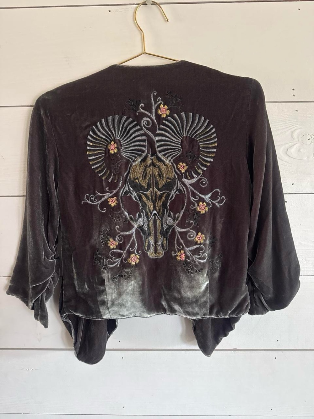 Topshop Charcoal Velvet Embroidered Open-Front Blazer